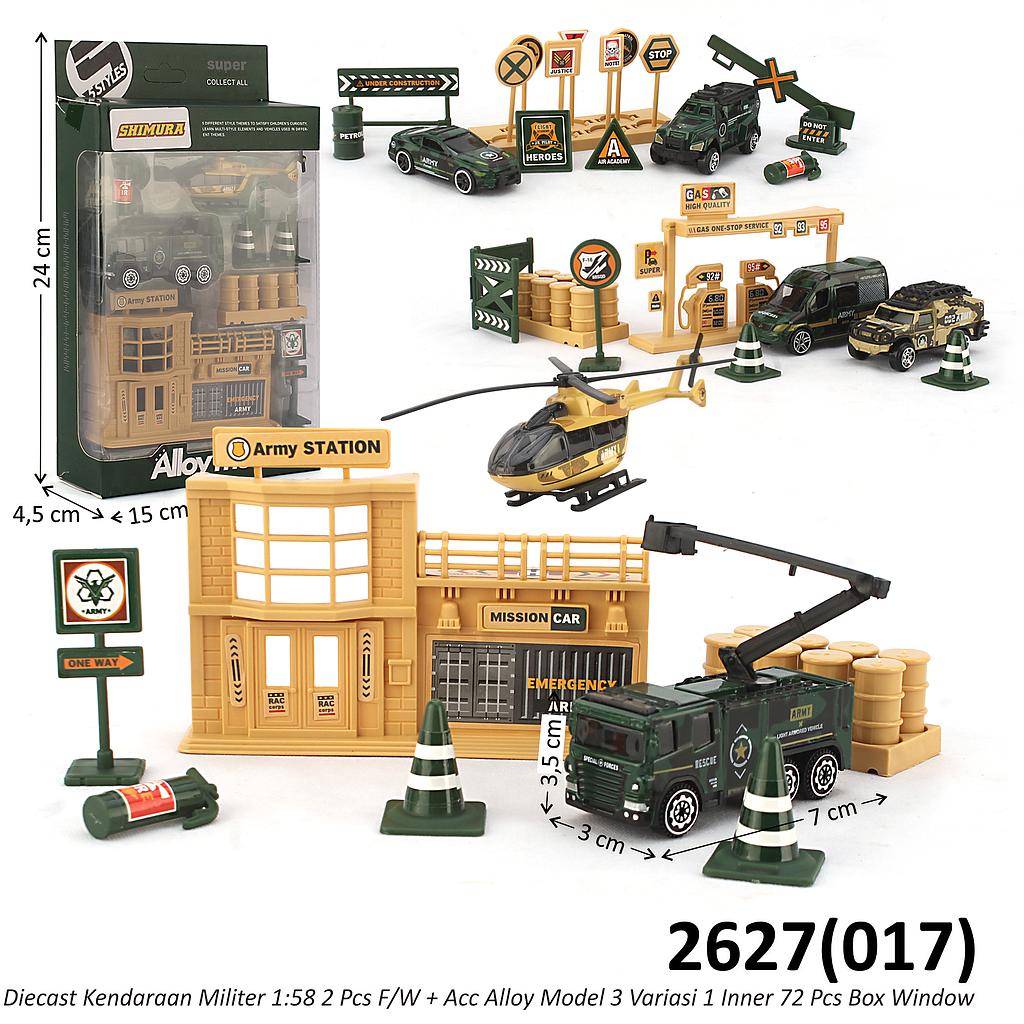 Diecast Kendaraan Militer 1:58 2 Pcs F/W + Acc Alloy Model 3 Variasi 1 Inner 72 Pcs Box Window @144