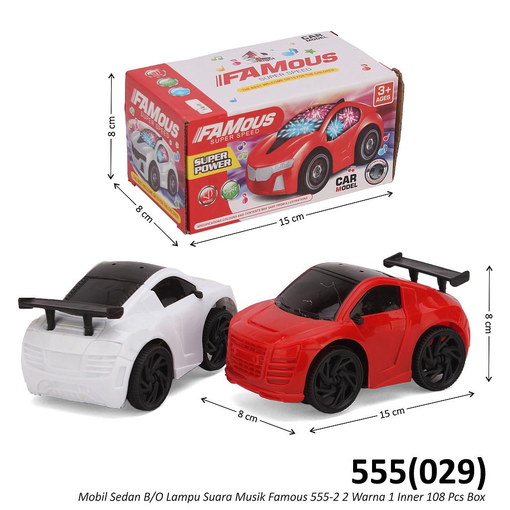 Mobil B/O Lampu Suara Musik Famous 555-2 2 Warna 1 Inner 108 Pcs Box @216