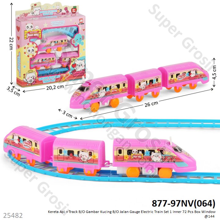 Kereta Api Set 3 Gerbong Kucing dan Track B/O Jalan Gauge Electric Train Set 1 Inner 72 Pcs Box Window @144