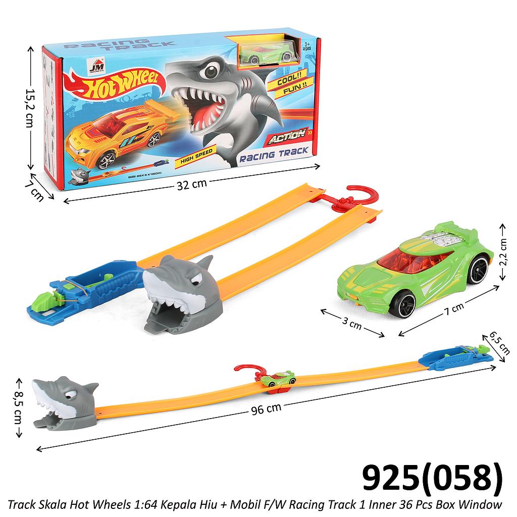 Track Mobil Skala Hot Wheels 1:64 Kepala Hiu + Mobil 1 Pcs F/W Racing Track 1 Inner 36 Pcs Box Window @72
