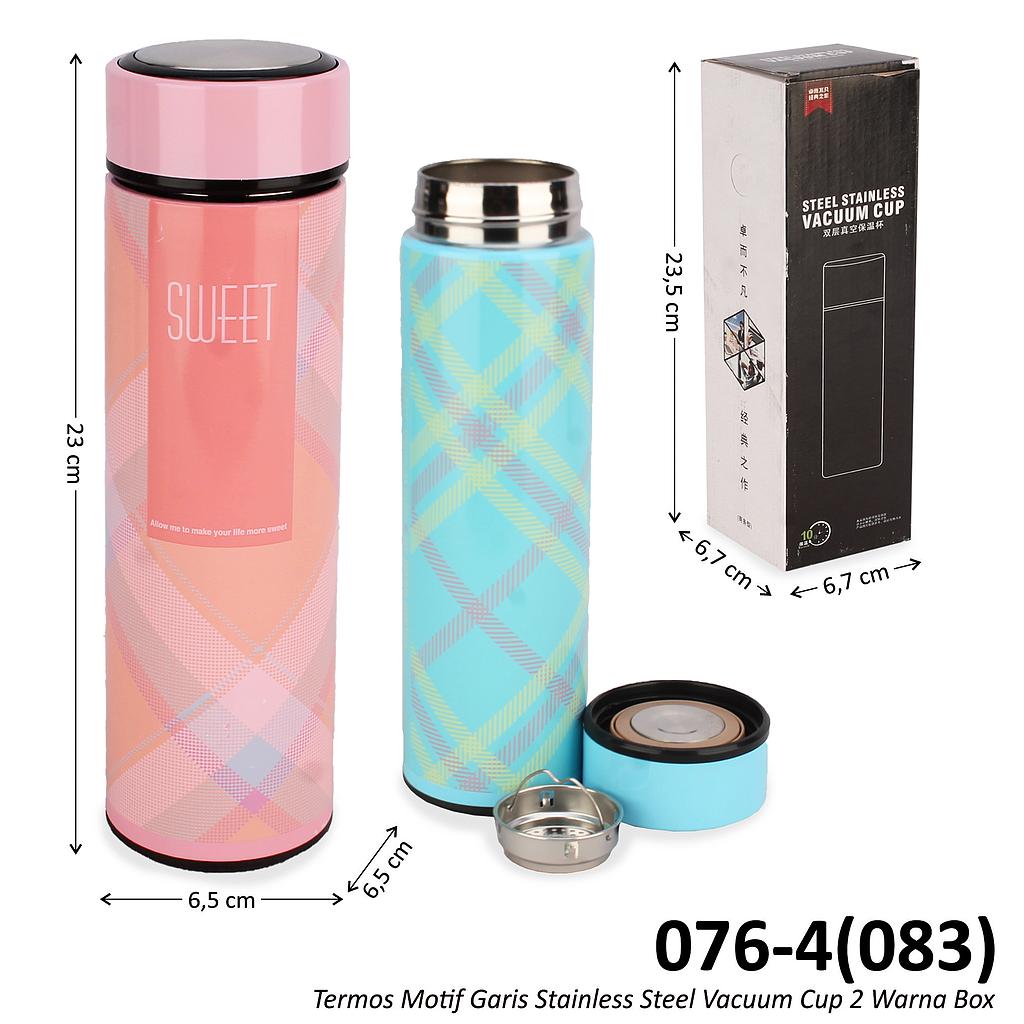 Termos Stainless Motif Garis Steel Vacuum Cup 2 Warna Box @50