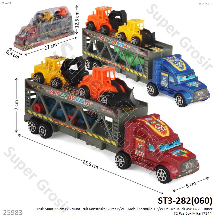 Truk Muat 26 cm F/C Muat Truk Konstruksi 2 Pcs F/W + Mobil Formula 1 F/W Deluxe Truck 3981A-7 1 Inner 72 Pcs Box Mika @144