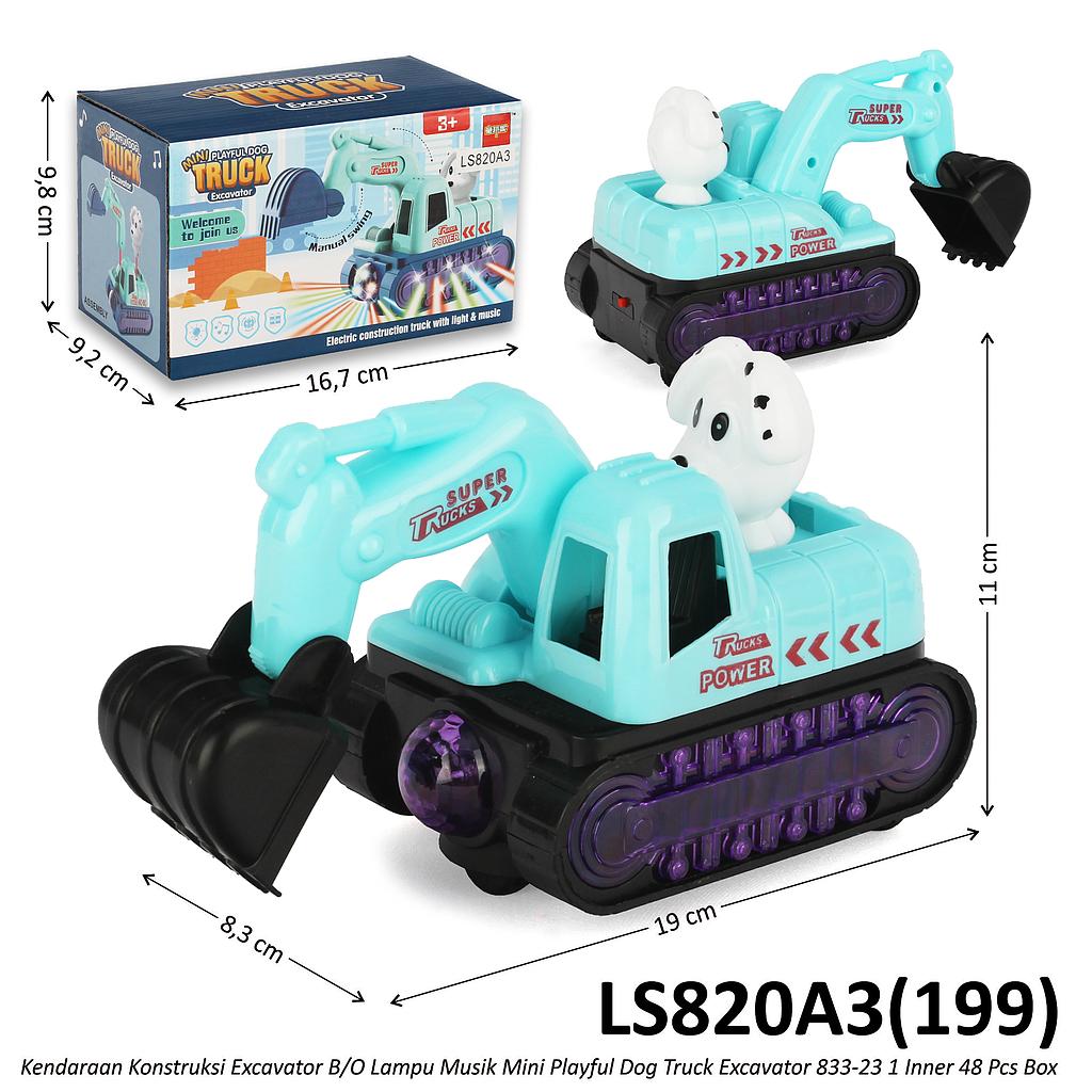Truk Excavator B/O Jalan Musik Lampu Playful Dog Truck 833-23 1 Inner 48 Pcs Box @96