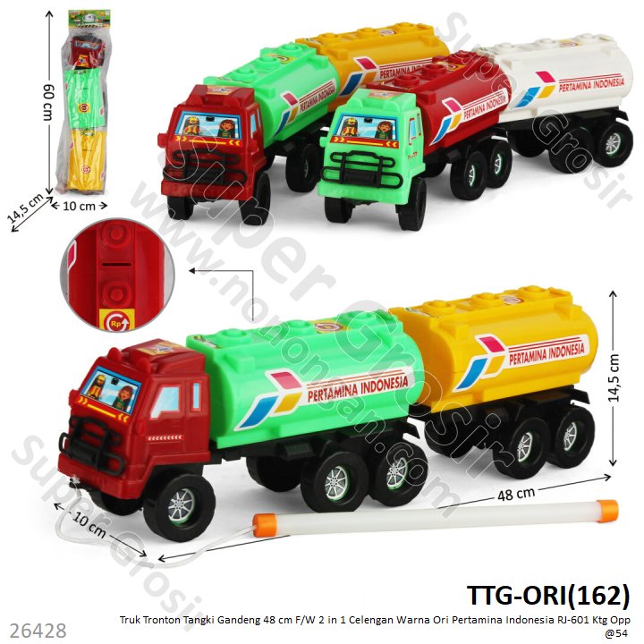 Truk Tangki Gandeng Tronton F/W 48 cm 2 in 1 Celengan + Tongkat Penarik Warna Ori Pertamina Indonesia RJ-601 Ktg Opp @54
