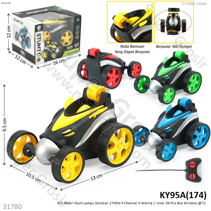 R/C Stunt 13 cm 1:24 Lampu Stunt Car 27 MHz 4 Channel KY95A 1 Ikat 3 Pcs 1 Inner 48 Pcs Box Window @96