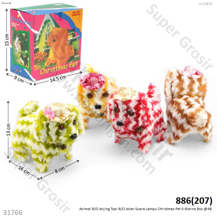 Hewan Anjing Topi Belang B/O Jalan Suara Lampu Christmas Pet Box @48