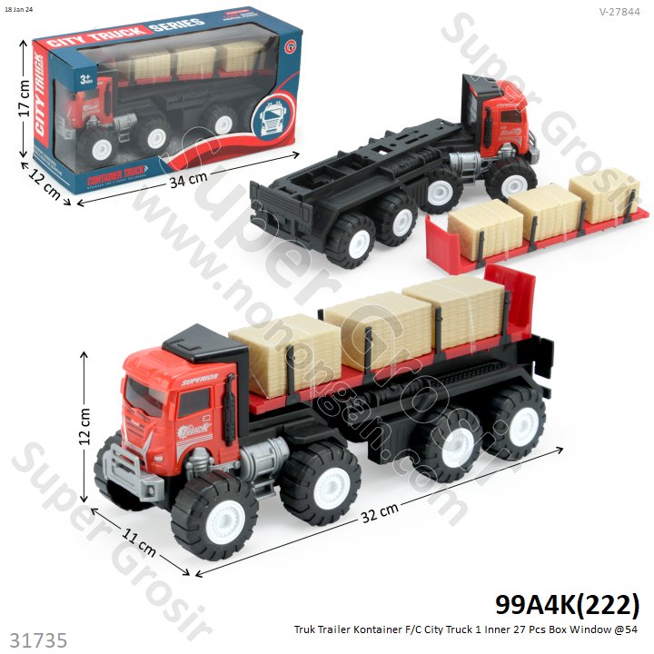 Truk Trailer Muat Triplek Roda Besar F/C 32 cm City Truck 1 Inner 27 Pcs Box Window @54