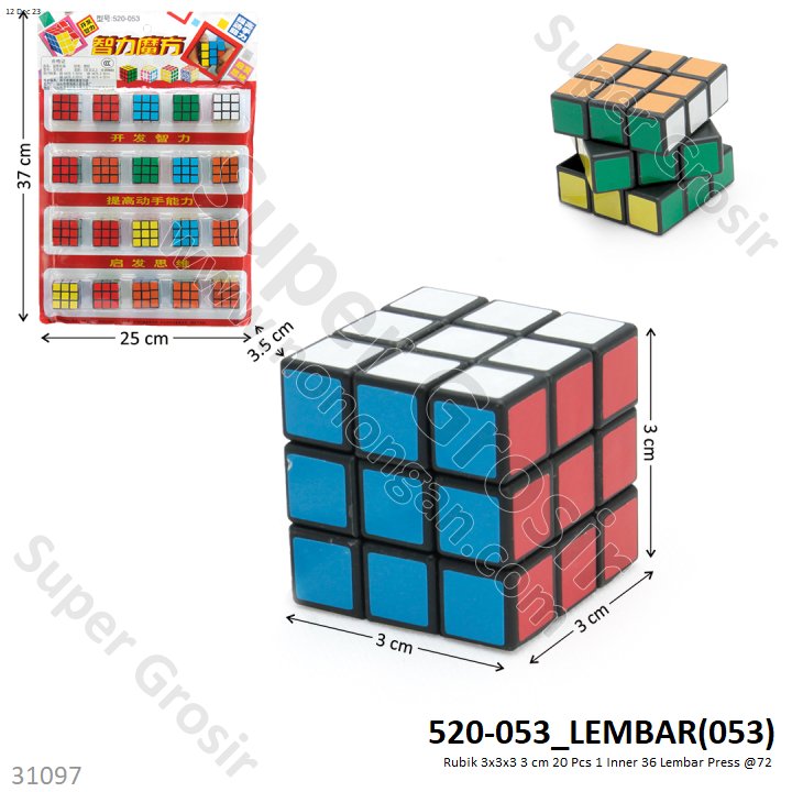 Rubik 20 Pcs 3 cm 1 Inner 36 Lembar Press @72