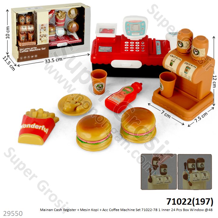 Mainan Kasir Coffe Shop Cash Register Mesin Kopi dan Acc Coffee Machine Set 71022-78 1 Inner 24 Pcs Box Window @48