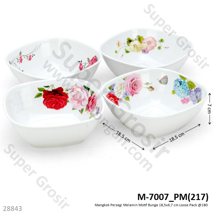 Mangkok Melamin Persegi Motif Bunga 18,5x6,7 cm Loose Pack @180