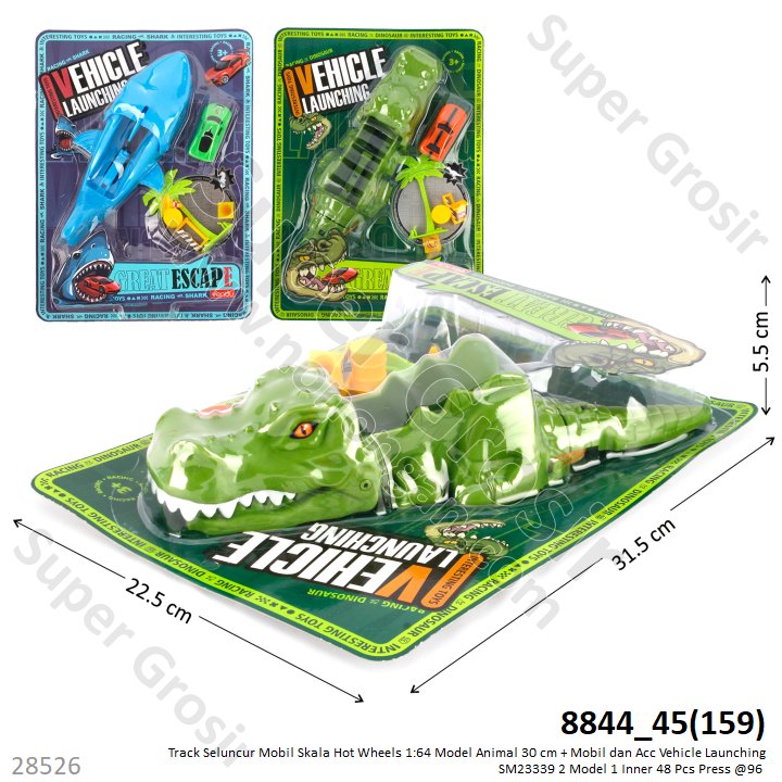 Pelontar Mobil Bentuk Hewan + Mobil dan Acc Skala Hot Wheels 1:64 30 cm Vehicle Launching SM23339 2 Model 1 Inner 48 Pcs Press @96
