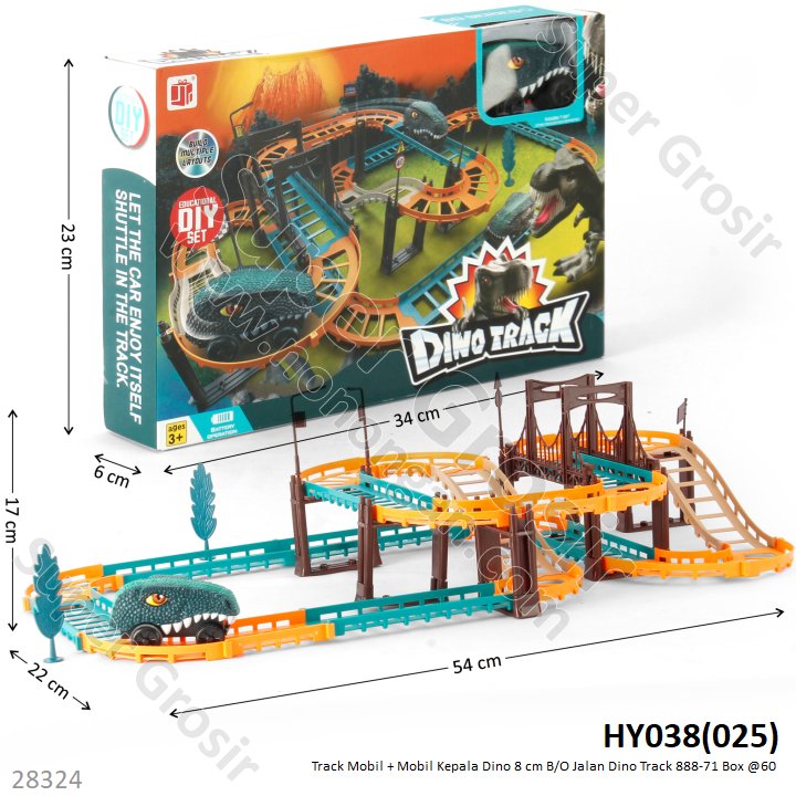 Track Mobil + Mobil Kepala Dino 8 cm B/O Jalan Dino Track 888-71 Box @60
