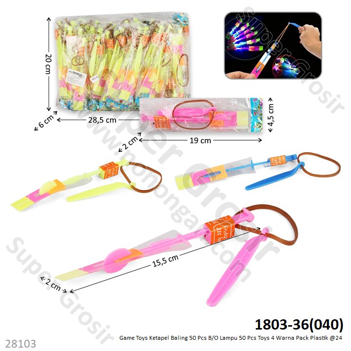 Game Toys Ketapel Baling 50 Pcs B/O Lampu Toys 4 Warna Pack Plastik @24