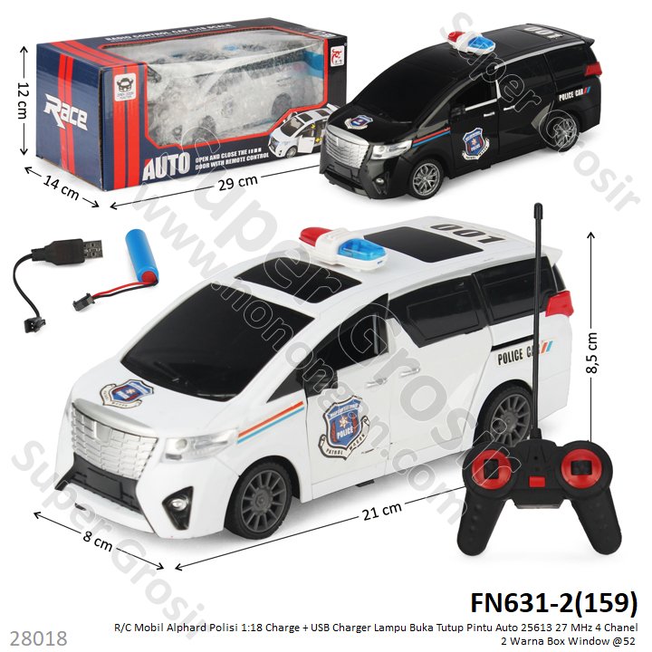 R/C Mobil Alphard Polisi 1:18 Charge + USB Charger Lampu Buka Tutup Pintu Auto 25613 21 cm 27 MHz 5 Channel 2 Warna Box Window @52