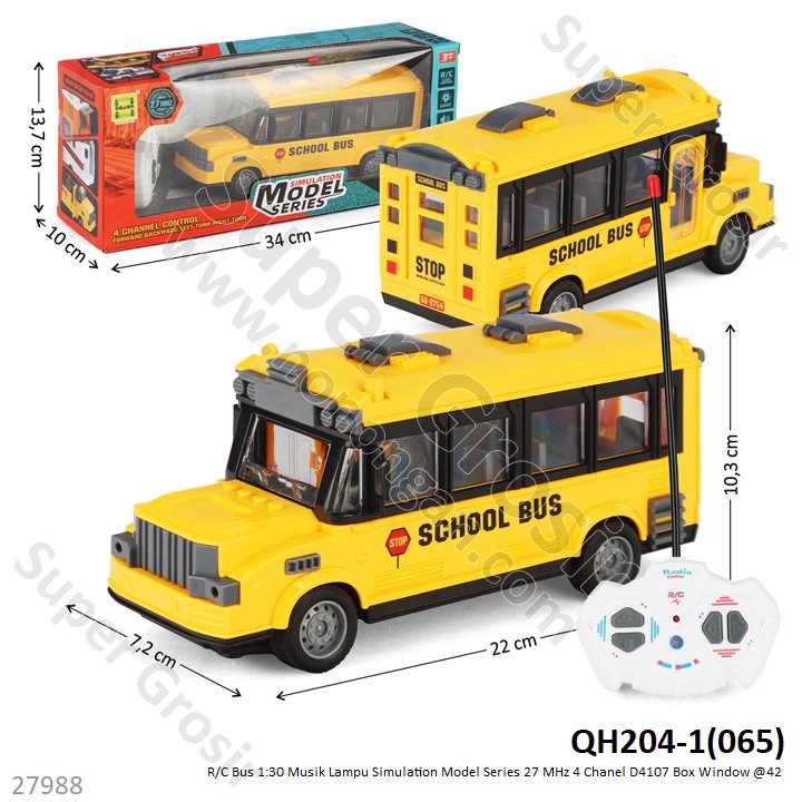 R/C Bus Cocomelon 1:30 Musik Lampu Simulation Model Series 27 MHz 4 Channel D4107 Box Window @42
