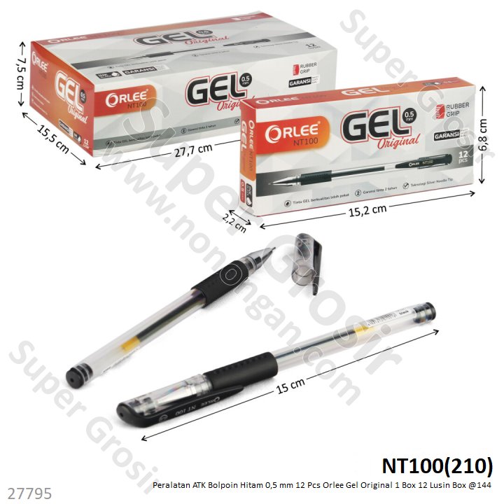 Bolpoin Hitam 0,5 mm 12 Pcs Orlee Gel Original 1 Box 12 Lusin Box @144