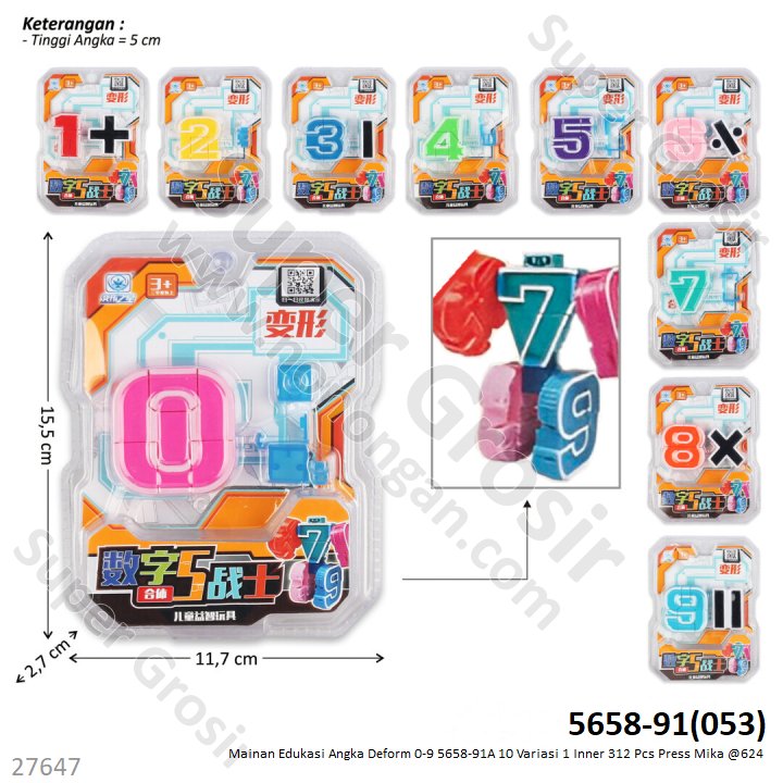 Robot Deform Angka 0-9 5658-91A 10 Variasi 1 Inner 312 Pcs Press Mika @624