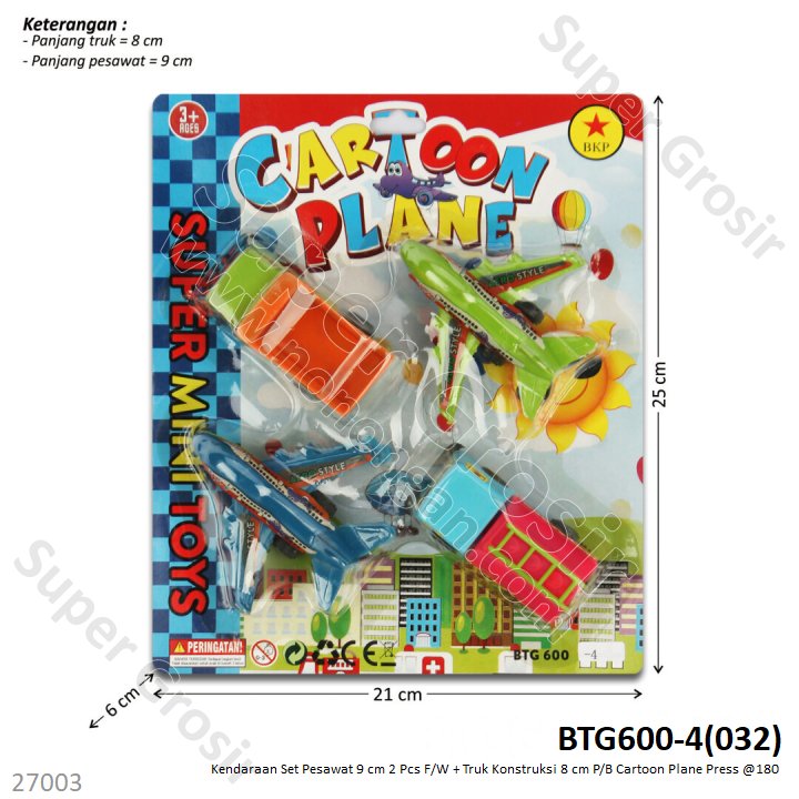 Kendaraan Set 4 Pcs Pesawat 2 Pcs 9 cm F/W + Truk 2 Pcs 8 cm P/B Cartoon Plane Press @180