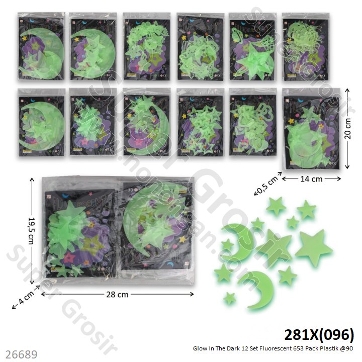 Glow In The Dark 12 Set Fluorescent 653 Pack Plastik @90