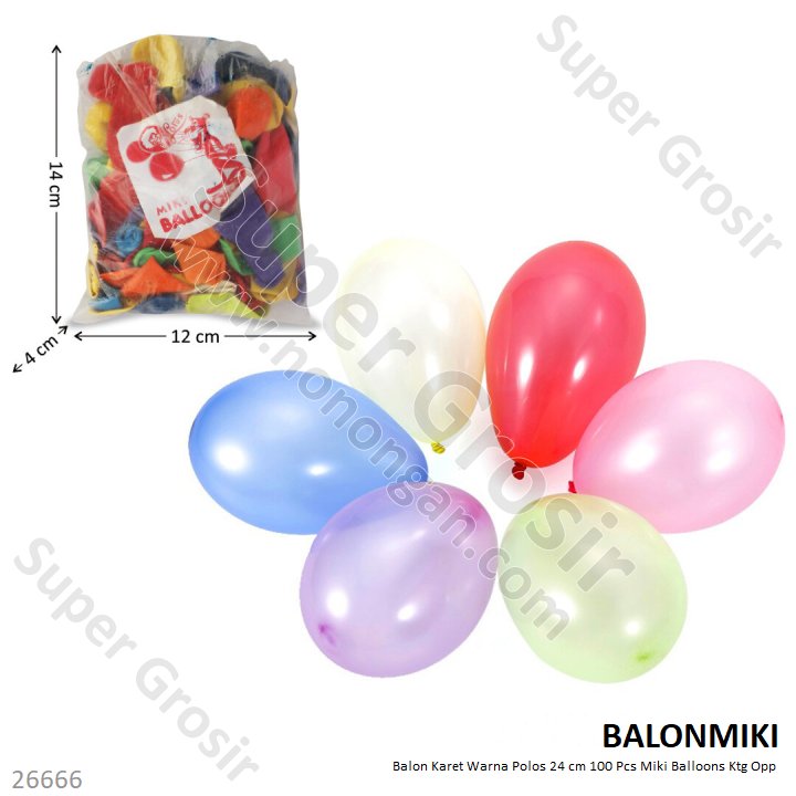 Balon Karet Warna Mix Polos 10 Inch 100 Pcs Miki Balloons Ktg Opp