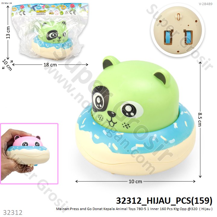 Press and Go Donat Kepala Hewan Toys 780-5 1 Inner 160 Pcs Ktg Opp @320