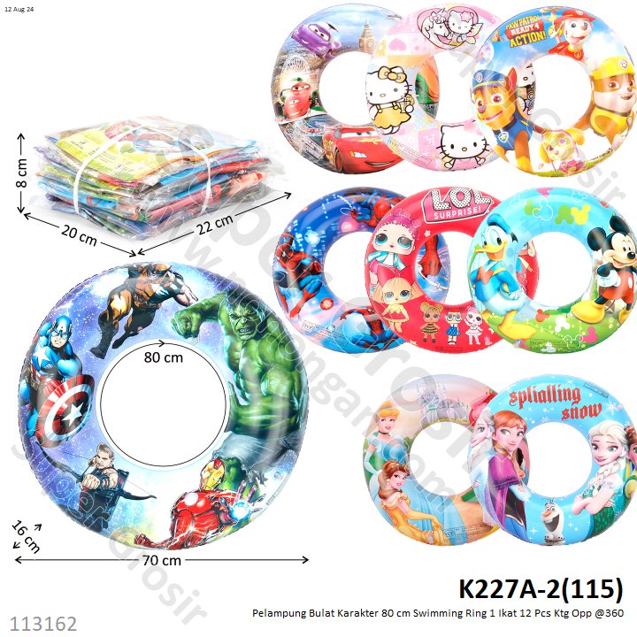 Pelampung Bulat Karakter 80 cm Swimming Ring 1 Ikat 12 Pcs Ktg Opp @360