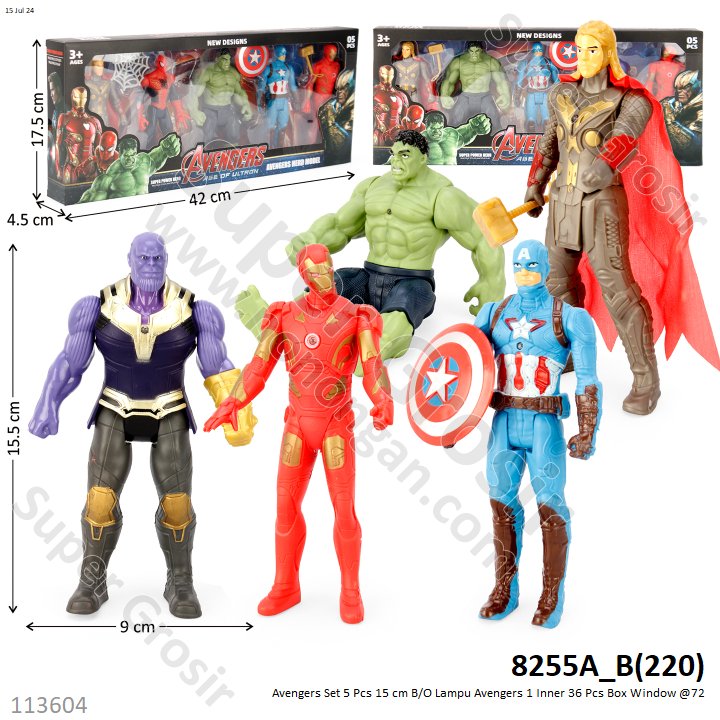 Action Figure Avengers 5 Pcs B/O Lampu 15 cm 1 Inner 36 Pcs Box Window @72