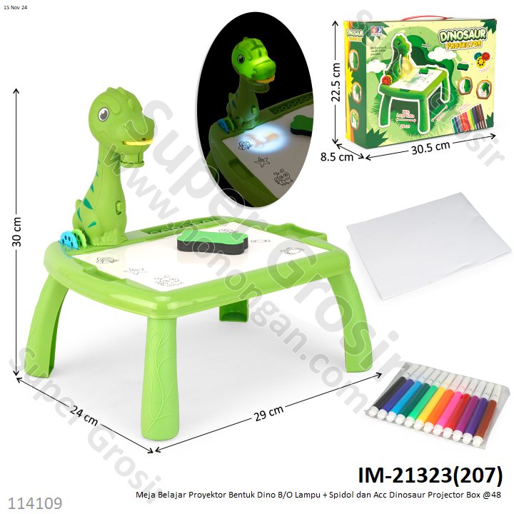 Meja Belajar Proyektor Bentuk Dino B/O Lampu + Spidol dan Acc Dinosaur Projector Box @48