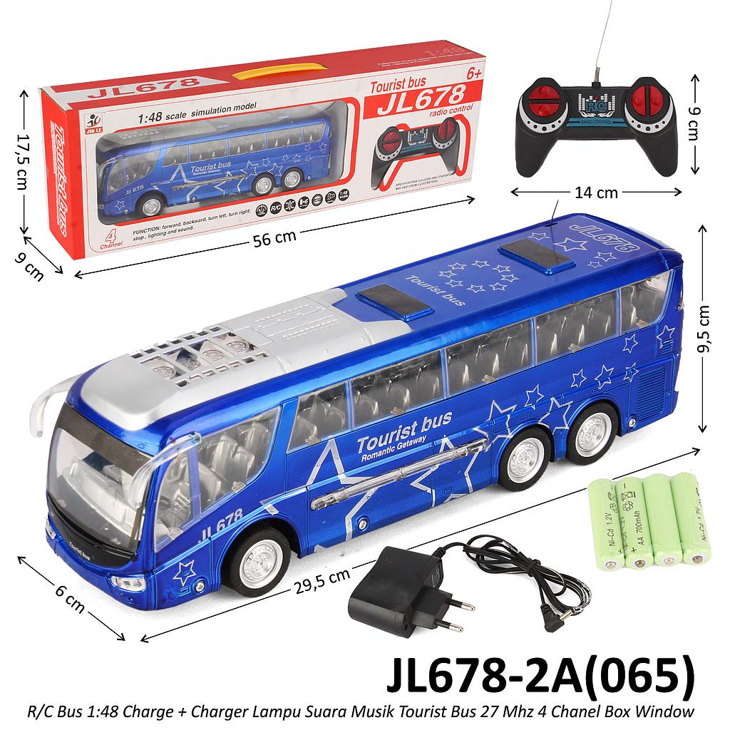 R/C Bus 1:48 Charge + Charger Lampu Suara Musik Tourist Bus 27 Mhz 4 Channel Box Window @36