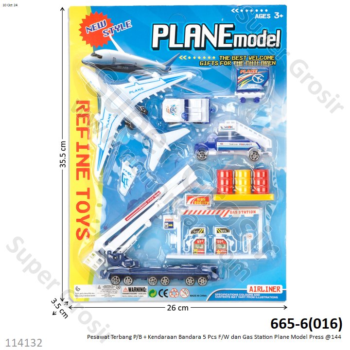 Bandara Set Pesawat P/B + Kendaraan 4 Pcs F/W dan SPBU Plane Model Press @144