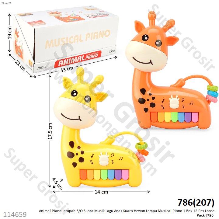 Piano Jerapah B/O Suara Musik Lagu Anak Suara Hewan Lampu Musical Piano 1 Box 12 Pcs Loose Pack @96