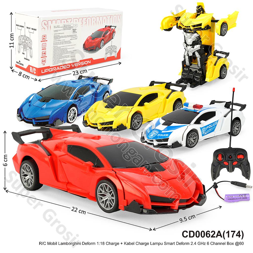 R/C Mobil Sedan Lamborghini Deform 1:18 Charge + Kabel Charge Lampu Smart Deform 2.4 GHz 6 Channel Box @60