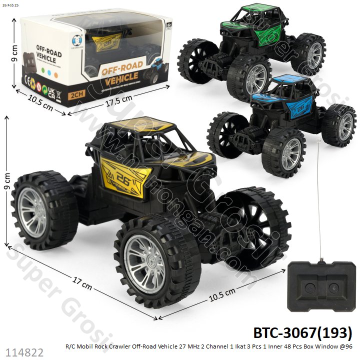R/C Mobil Rock Crawler Off-Road Vehicle 27 MHz 2 Channel 1 Ikat 3 Pcs 1 Inner 48 Pcs Box Window @96