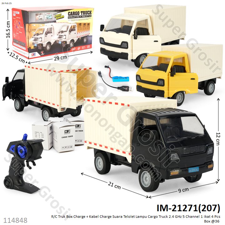 R/C Mobil Suzuki Carry Box Charge + Kabel Charge Suara Telolet Lampu Cargo Truck 2.4 GHz 5 Channel 1 Ikat 4 Pcs Box @36