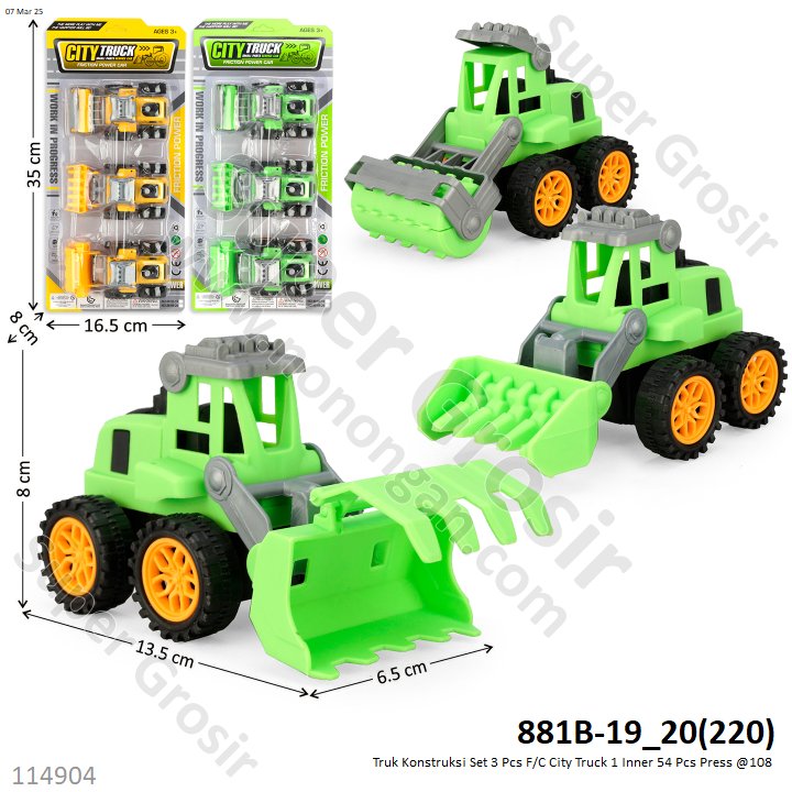 Truk Konstruksi Set 3 Pcs F/C City Truck 1 Inner 54 Pcs Press @108