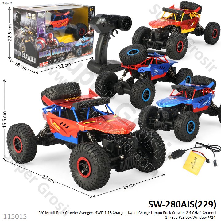 R/C Mobil Rock Crawler Avengers 4WD 1:18 Charge + Kabel Charge Lampu Rock Crawler 2.4 GHz 4 Channel 1 Ikat 3 Pcs Box Window @24