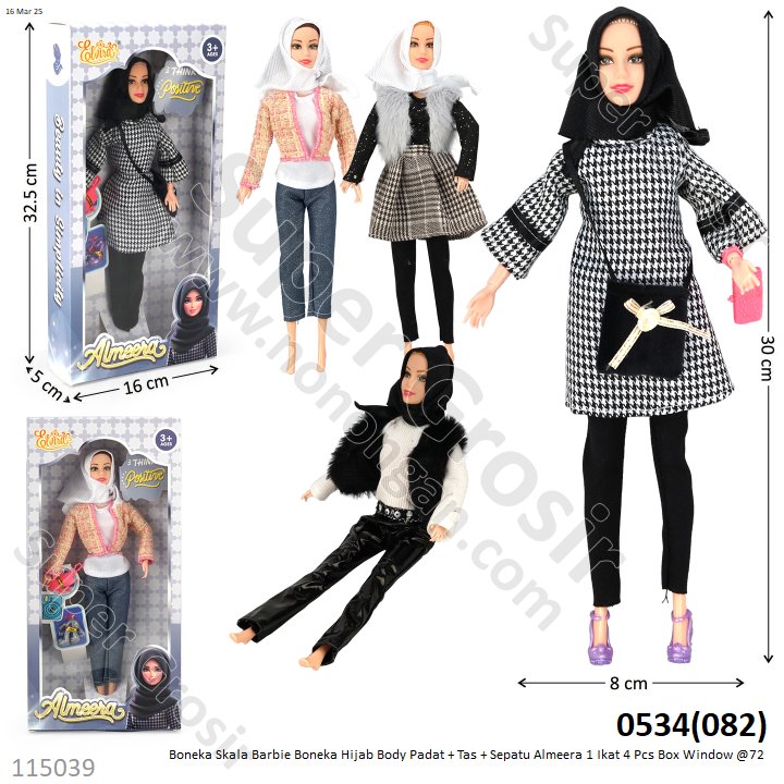 Boneka Barbie Hijab Set Tas dan Sepatu Body Padat Almeera 1 Ikat 4 Pcs Box Window @72
