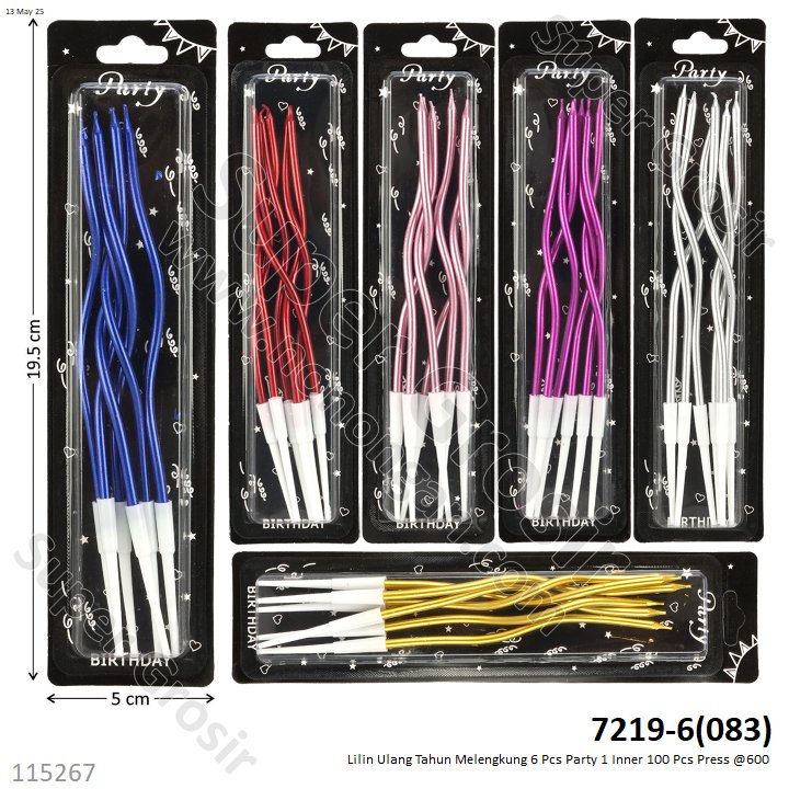 Lilin Ulang Tahun Melengkung 6 Pcs Party 1 Inner 100 Pcs Press @600