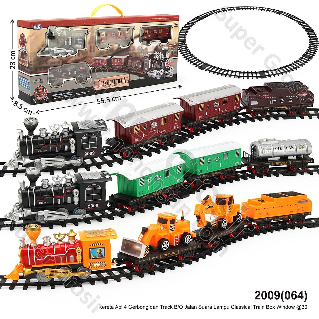 Kereta Api 4 Gerbong dan Track B/O Jalan Suara Lampu Classical Train Box Window @30