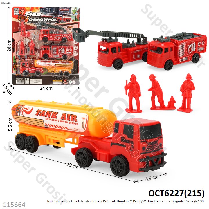 Truk Damkar Set Truk Trailer Tangki P/B Truk Damkar 2 Pcs F/W dan Figure Fire Brigade Press @108