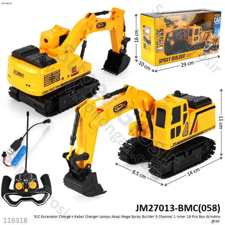 R/C Excavator Charge + Kabel Charger Lampu Asap Mega Spray Builder 5 Channel 1 Inner 18 Pcs Box Window @36