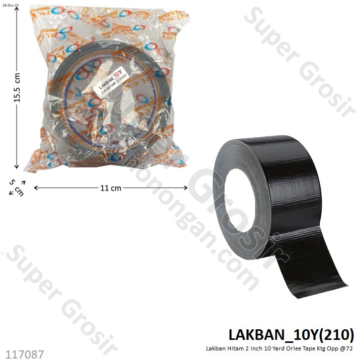 Lakban Hitam 2 Inch 10 Yard Orlee Tape Ktg Opp @72