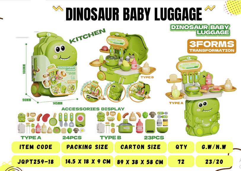 Mainan Koper Set Dinosaur Baby Luggage 3 In 1 JQPT259 Koper @72