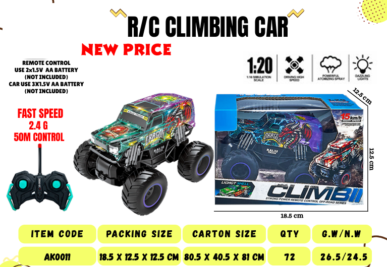 R/C Mobil Jeep 1:32 Lampu Climb 2.4 GHz 4 Channel 1 Inner 36 Pcs Box Window @72