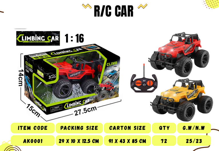 R/C Mobil Jeep Lampu Climbing Car 27 MHz 4 Channel 1 Ikat 3 Pcs Box Window @48