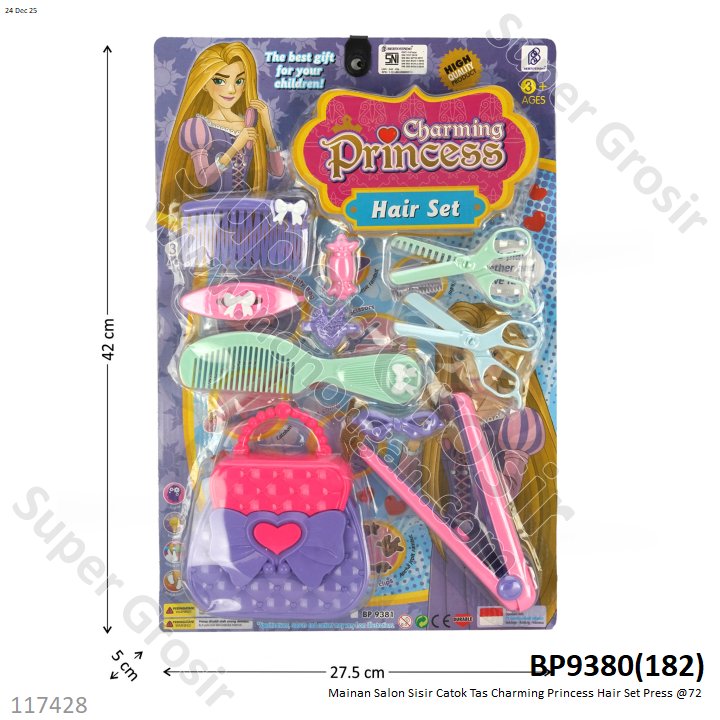Mainan Salon Sisir Catok Tas Charming Princess Hair Set Press @72