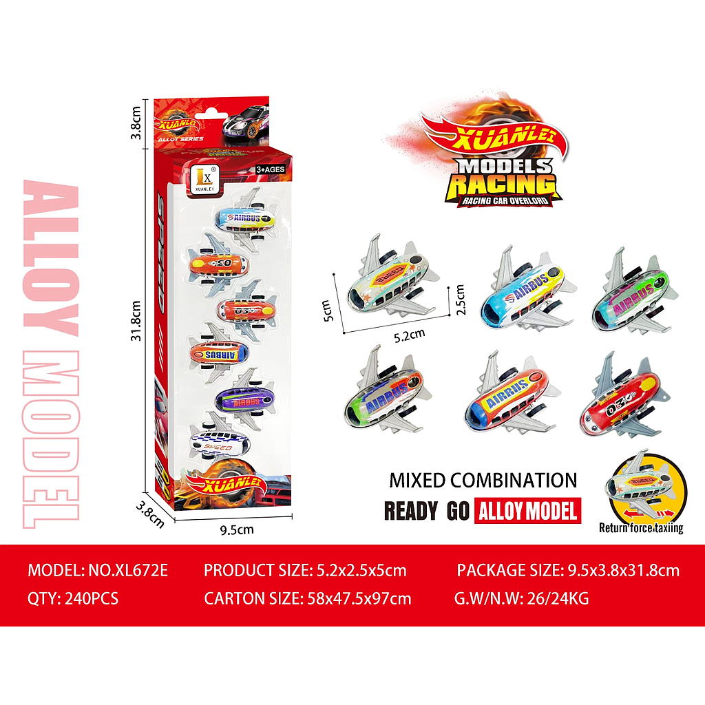 Diecast Pesawat Airbus 5 cm 6 Pcs P/B Xuanlei XL672E Box Window @240