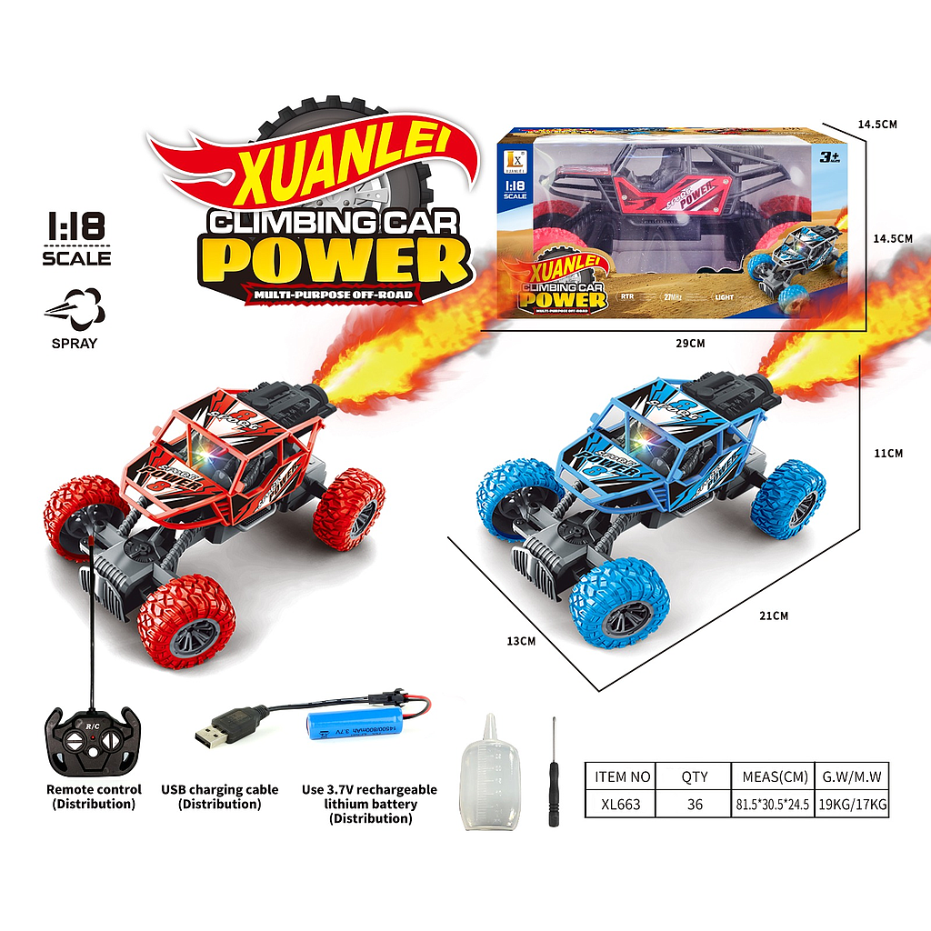 R/C Mobil Rock Crawler 1:18 Charge + Kabel Charge Lampu Asap Climbing Car 27 MHz 4 Channel  XL663 1 Ikat 2 Pcs Box Window @36