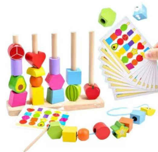 Block Kayu Susun Stack Geo Five Sets of Column Beaded Boxes Box @60