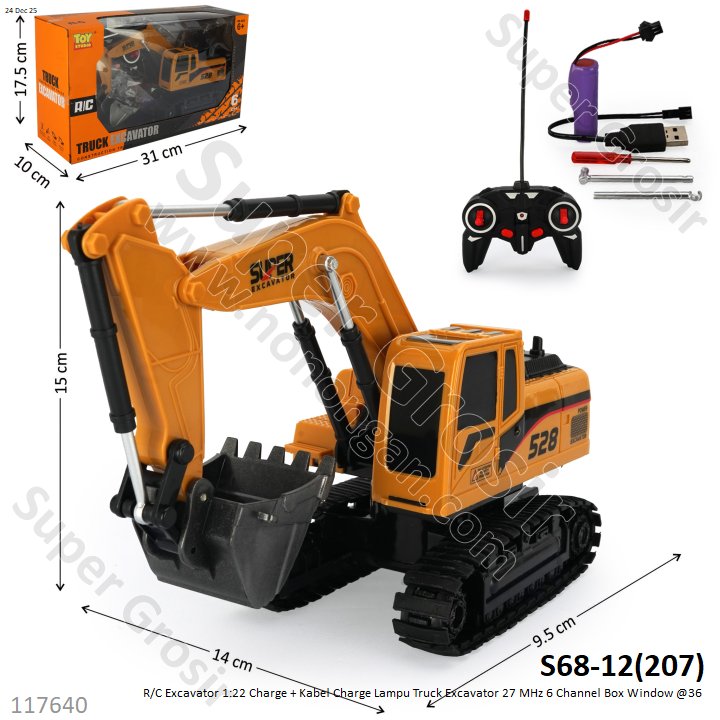 R/C Excavator 1:22 Charge + Kabel Charge Lampu Truck Excavator 27 MHz 6 Channel Box Window @36
